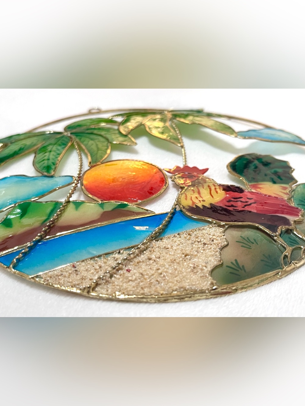 Vintage Capiz Shell Tropical Rooster Beach Suncatcher Window Hanging 7" - Picture 2 of 4